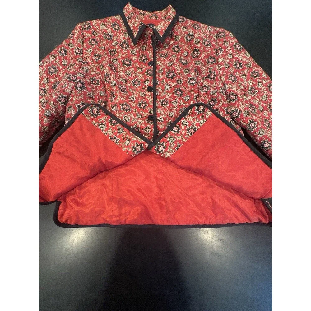 Vintage Silkland 100% Silk Jacket Blazer Red Black Floral Size Petite Large